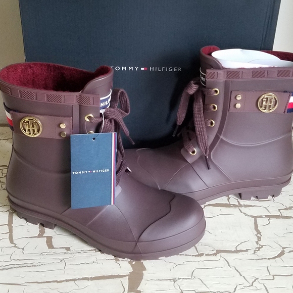 NEW Tommy Hilfiger 6 Waterproof Boot Red Trineti - Picture 6 of 13